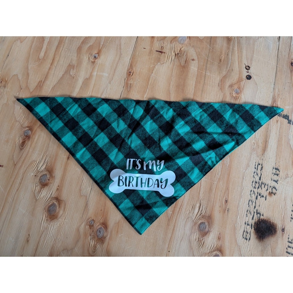 Unbranded Dog Bandana Pet One Size Teal Black Excellent Plaid Birthday Bone